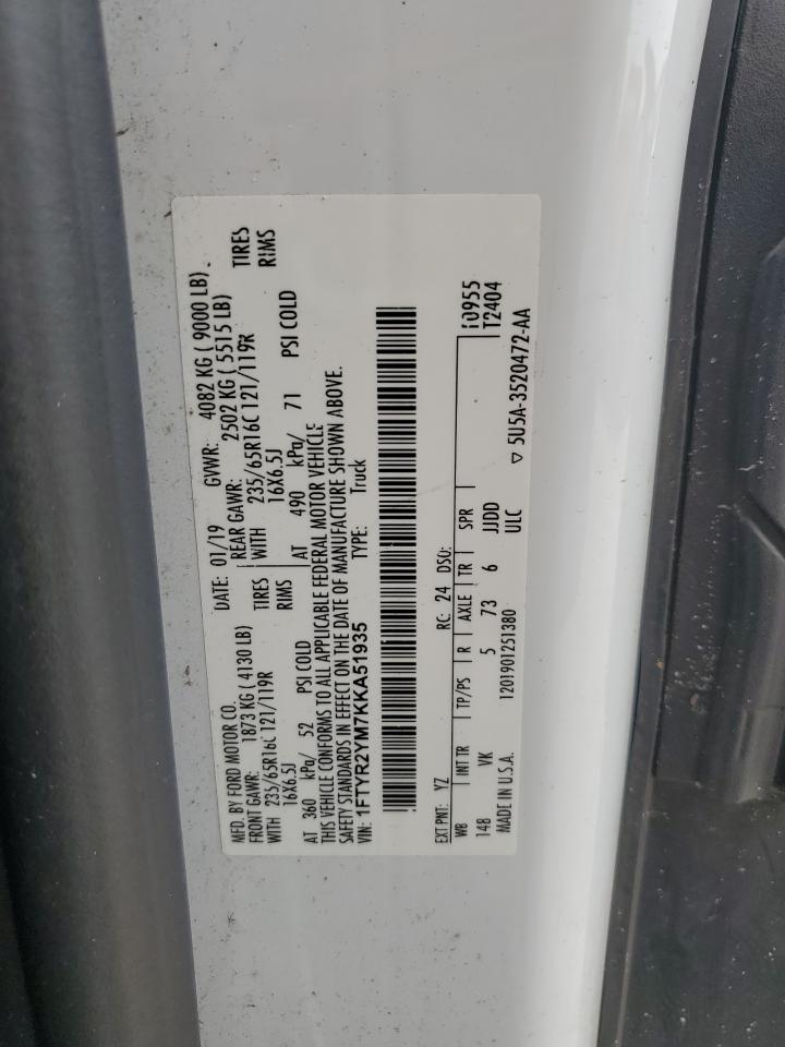 2019 Ford Transit T-250 VIN: 1FTYR2YM7KKA51935 Lot: 80344875