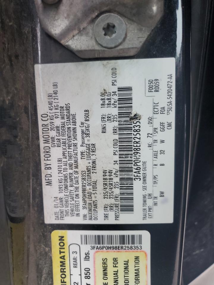 2014 Ford Fusion Se VIN: 3FA6P0H98ER258353 Lot: 80660205