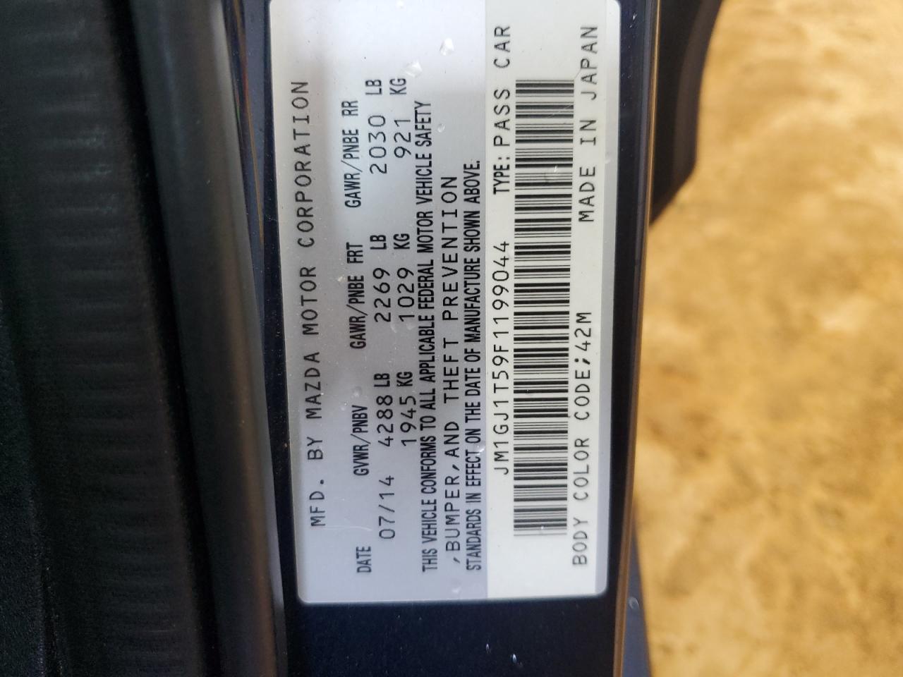 2015 Mazda 6 Touring VIN: JM1GJ1T59F1199044 Lot: 83994805