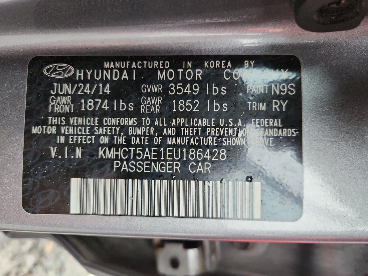 2014 Hyundai Accent Gls VIN: KMHCT5AE1EU186428 Lot: 84207085