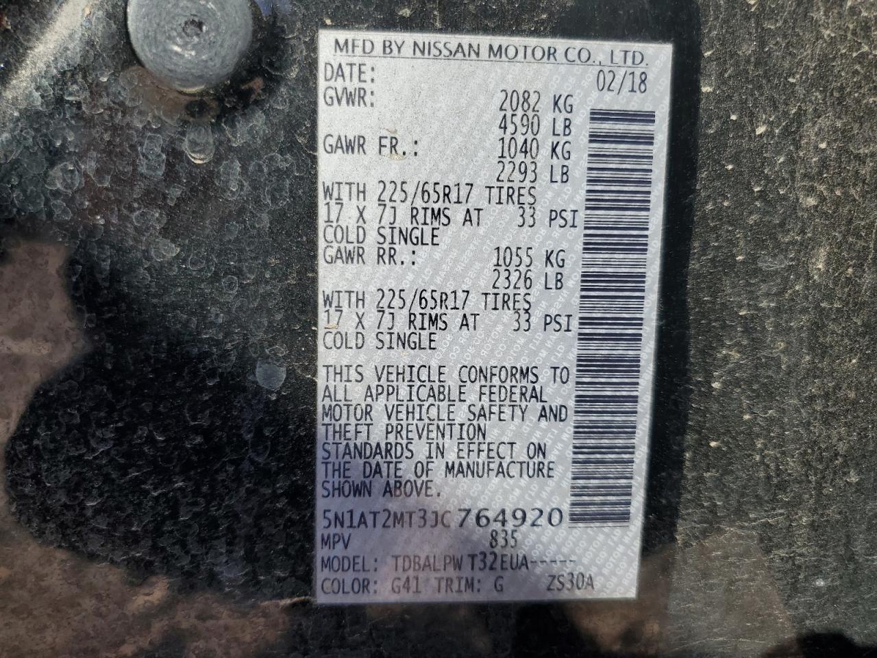 2018 Nissan Rogue S VIN: 5N1AT2MT3JC764920 Lot: 80992405