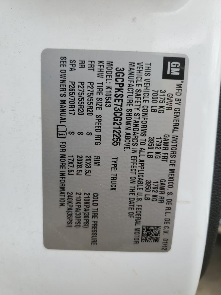 2012 Chevrolet Silverado K1500 Lt VIN: 3GCPKSE73CG212255 Lot: 83990645