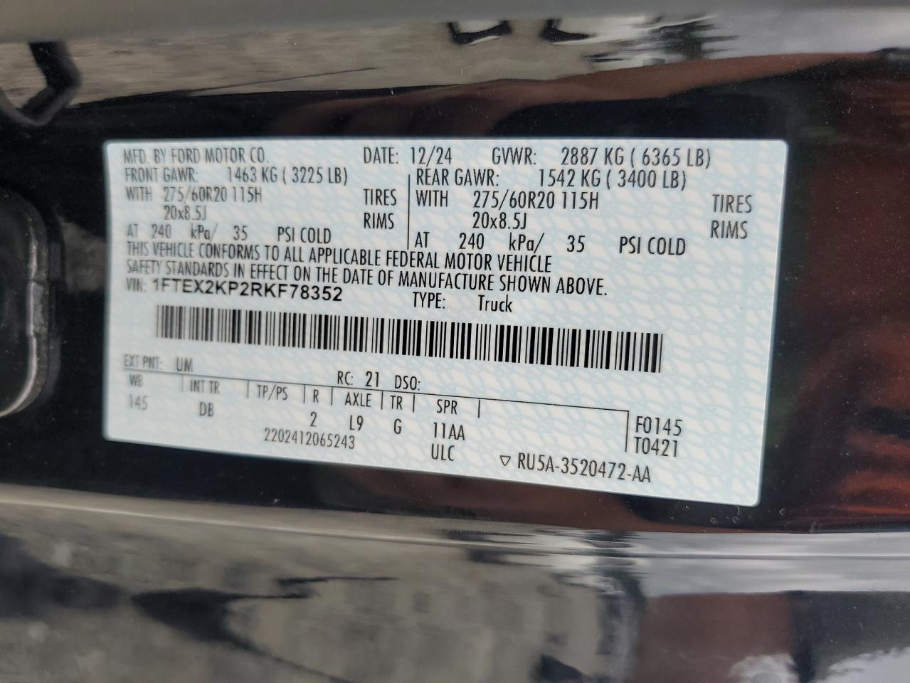 2024 Ford F150 Stx VIN: 1FTEX2KP2RKF78352 Lot: 81787615