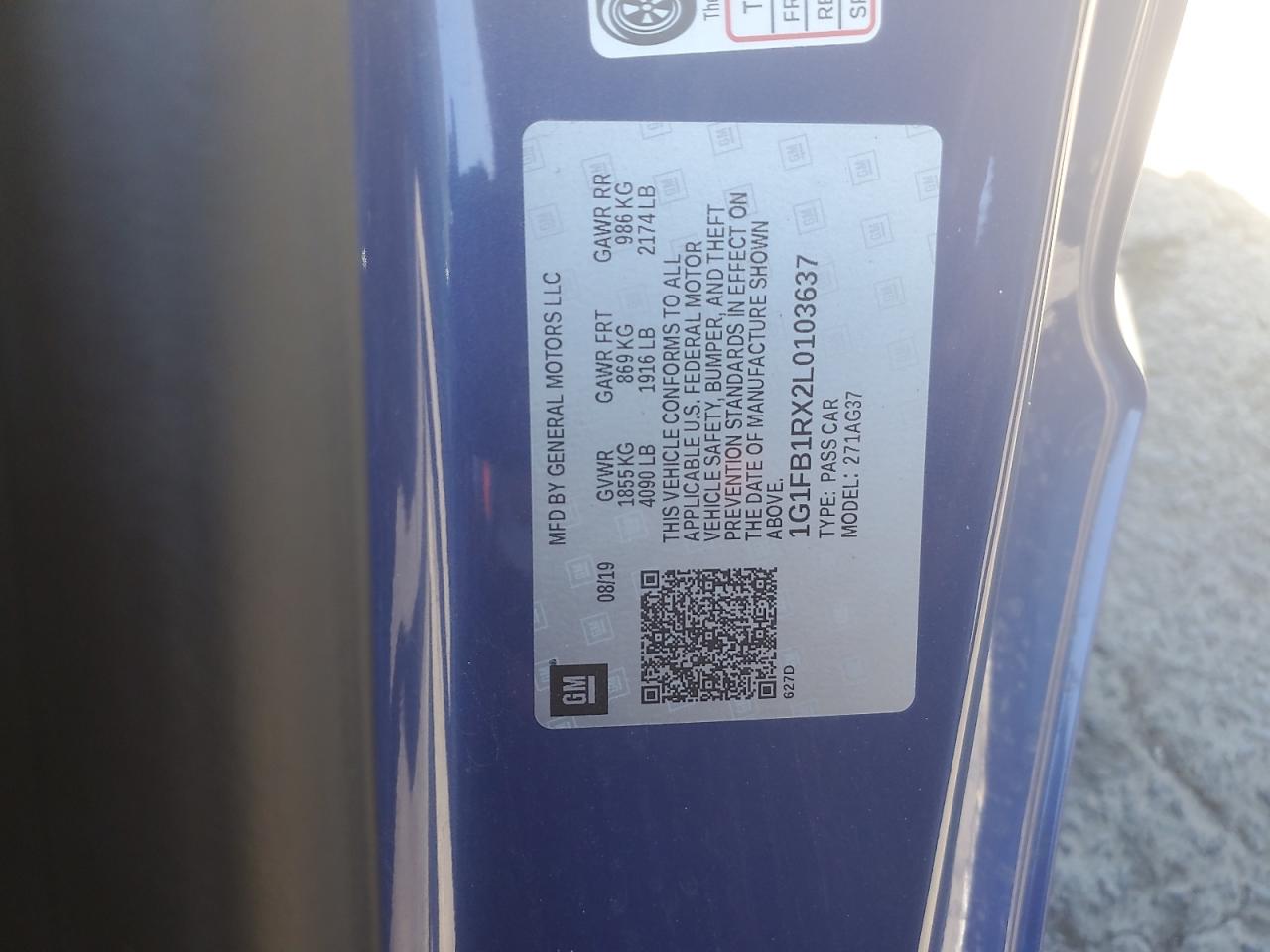 2020 Chevrolet Camaro Ls VIN: 1G1FB1RX2L0103637 Lot: 84052265