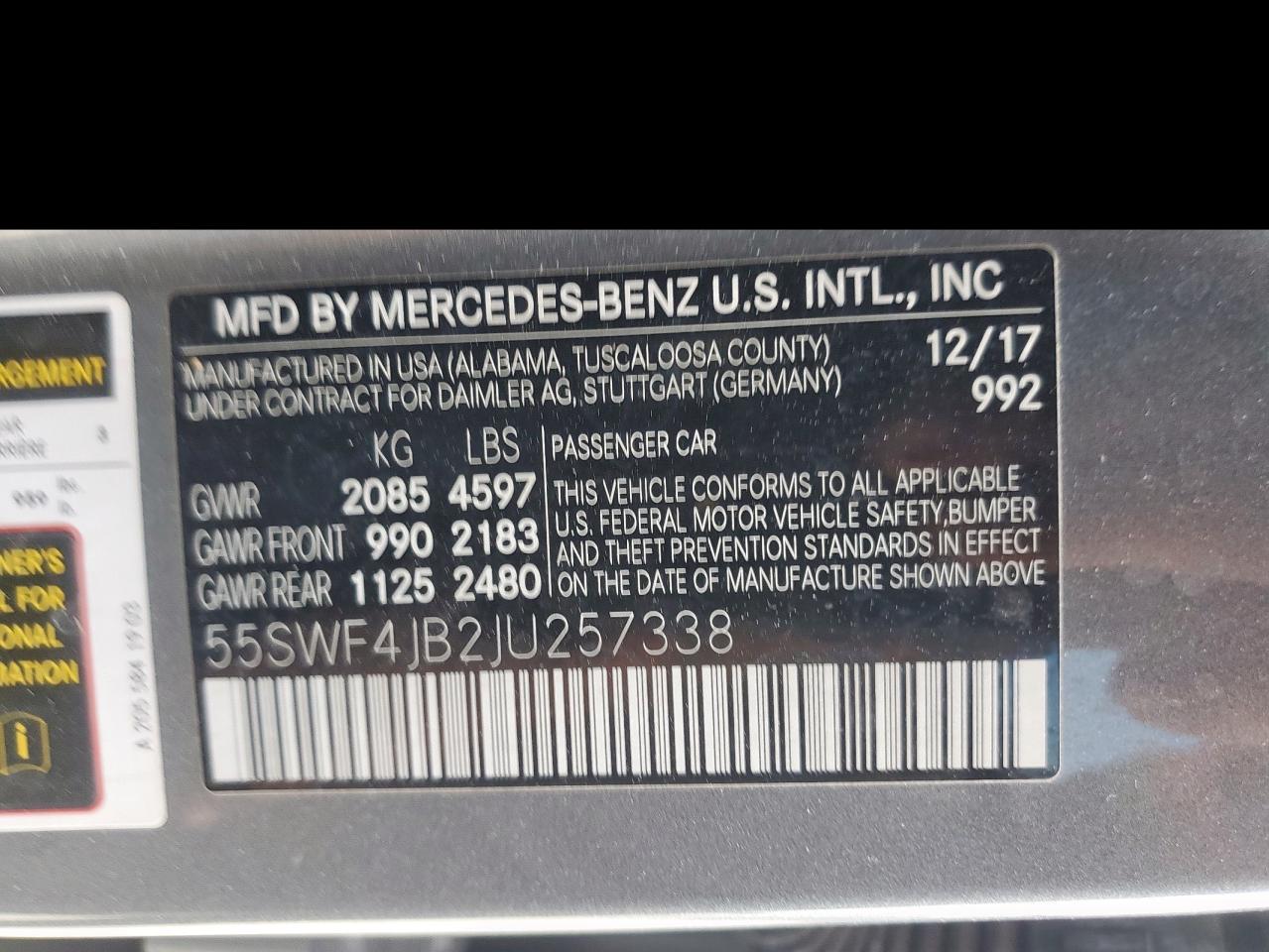 2018 Mercedes-Benz C 300 VIN: 55SWF4JB2JU257338 Lot: 81439805