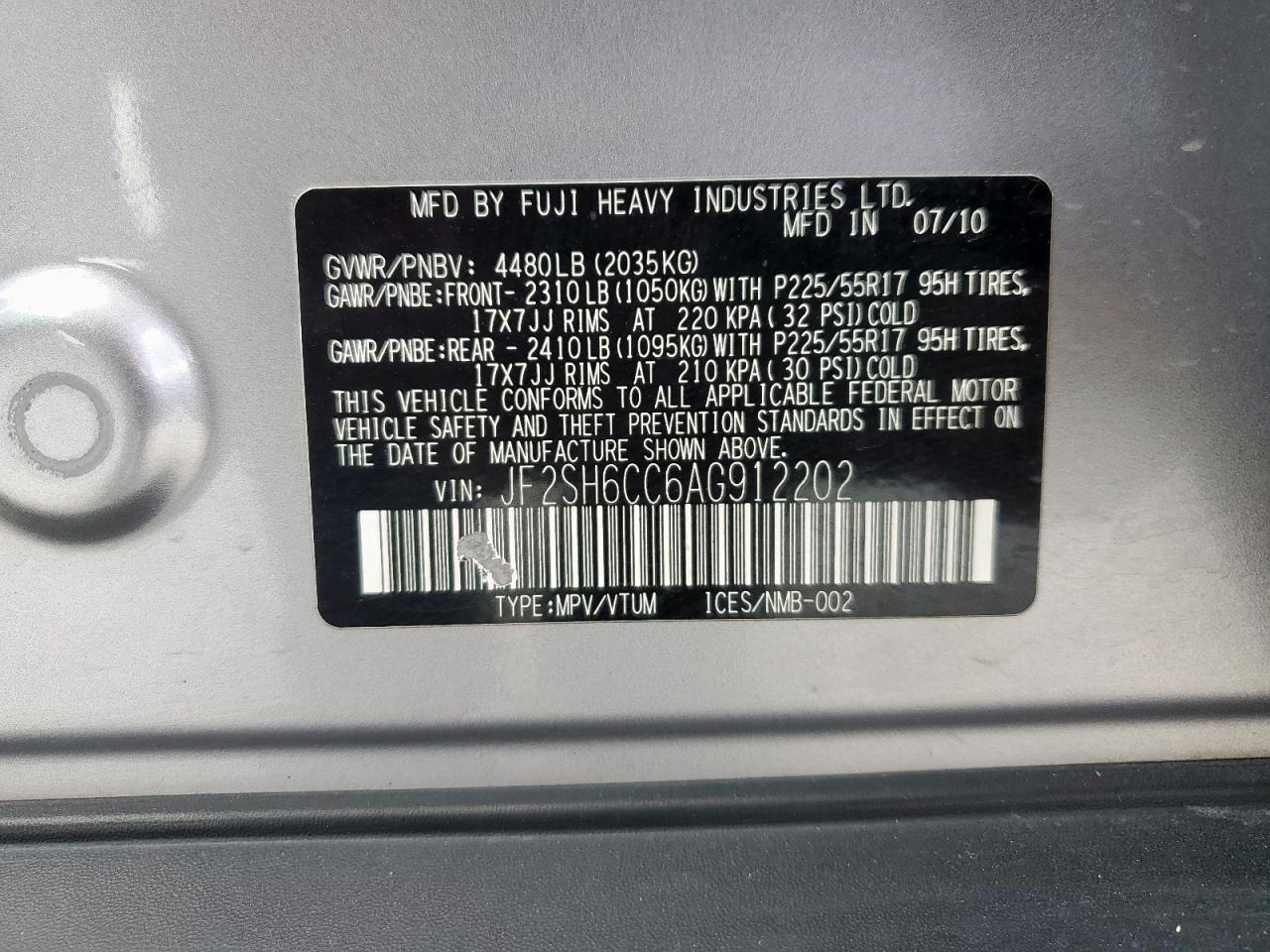 2010 Subaru Forester 2.5X Premium VIN: JF2SH6CC6AG912202 Lot: 81078645