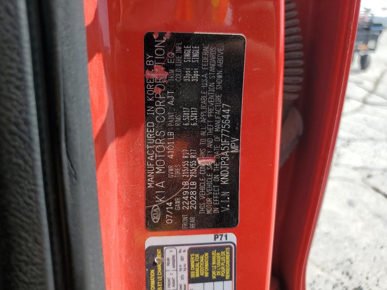 2015 Kia Soul + VIN: KNDJP3A51F7756447 Lot: 72093375