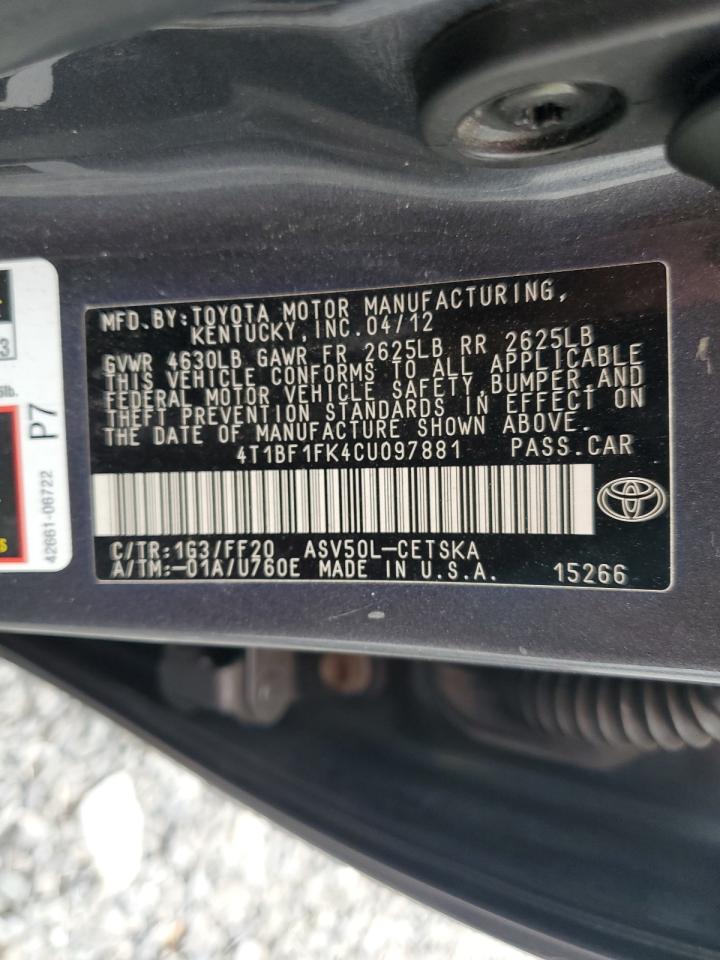 2012 Toyota Camry Base VIN: 4T1BF1FK4CU097881 Lot: 83952765