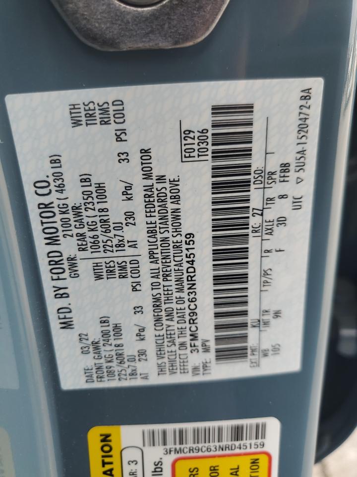 2022 Ford Bronco Sport Outer Banks VIN: 3FMCR9C63NRD45159 Lot: 85721175