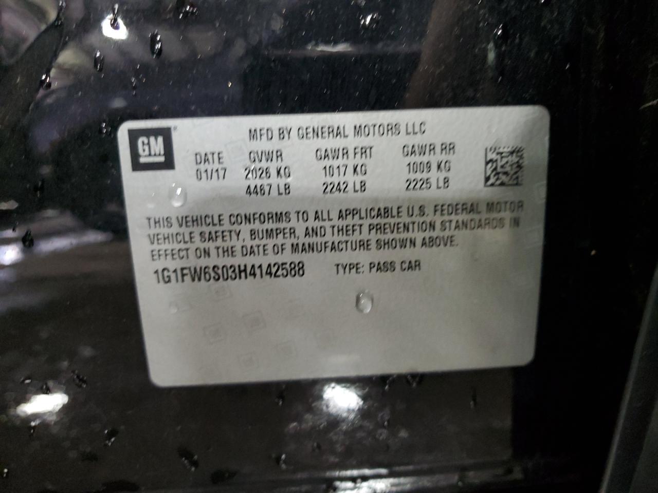 2017 Chevrolet Bolt Ev Lt VIN: 1G1FW6S03H4142588 Lot: 71920305