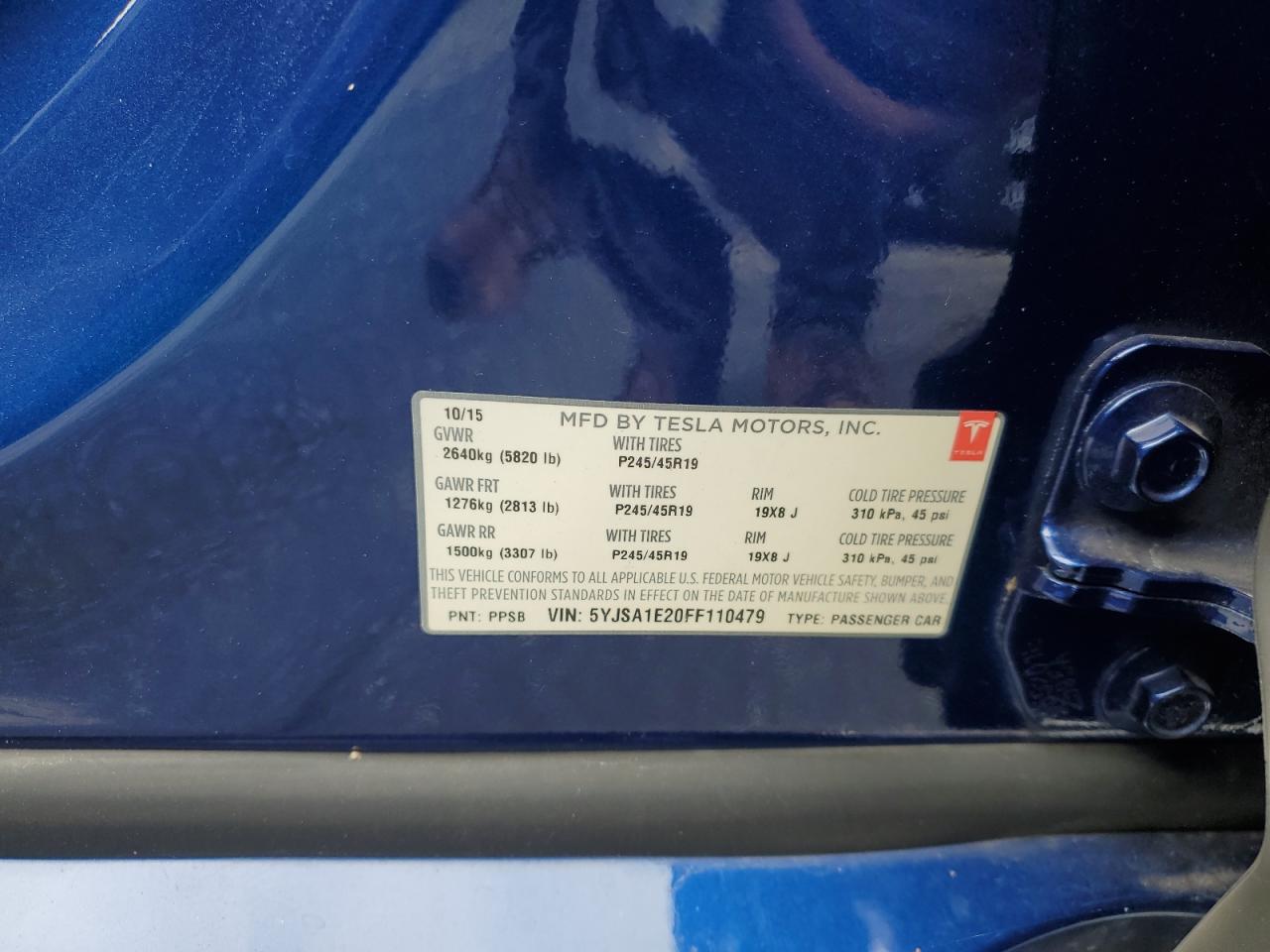 2015 Tesla Model S VIN: 5YJSA1E20FF110479 Lot: 72060365