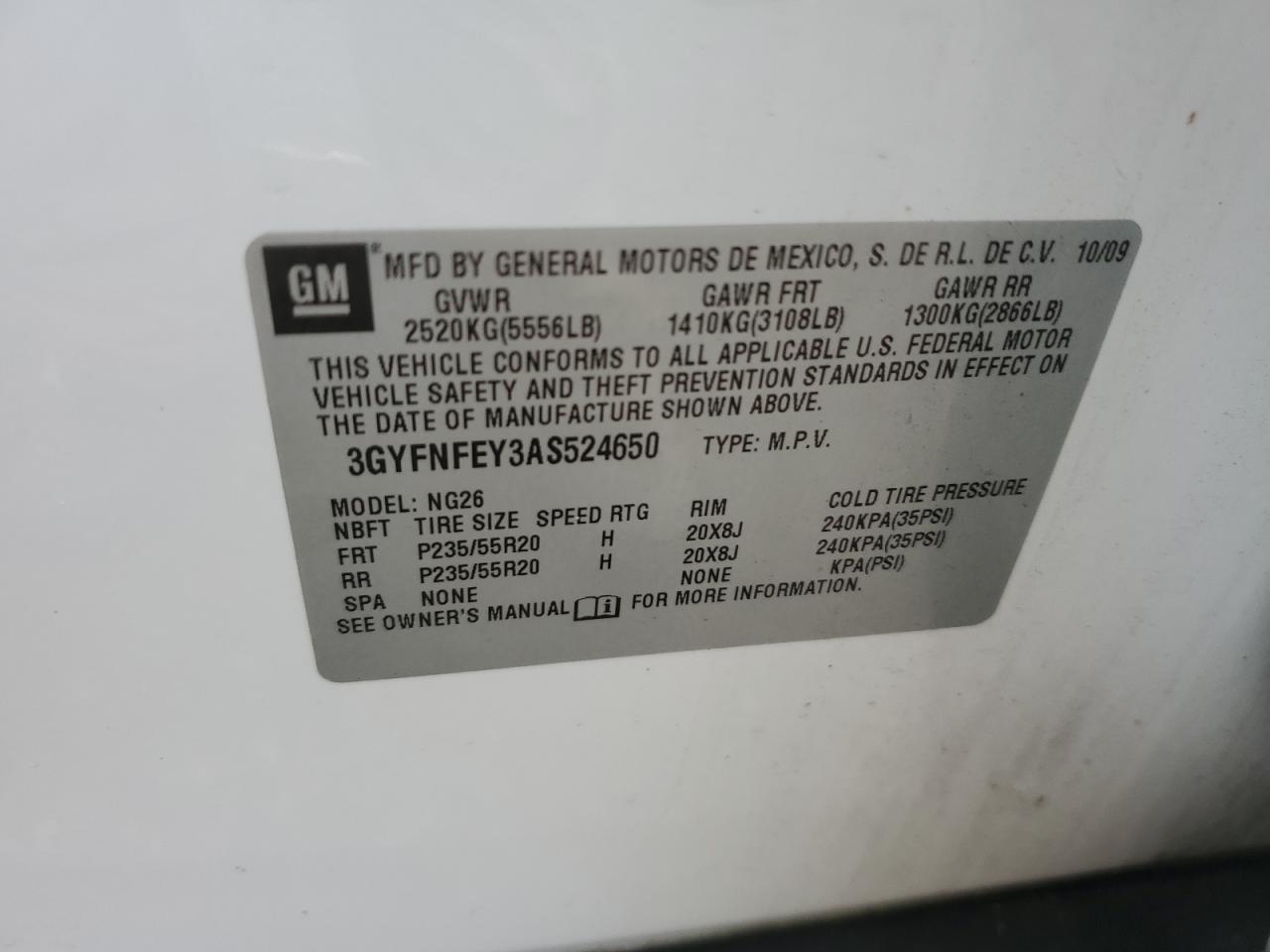 2010 Cadillac Srx Premium Collection VIN: 3GYFNFEY3AS524650 Lot: 71292475