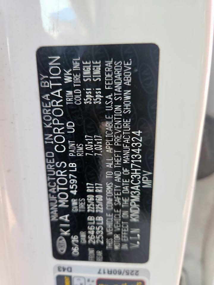 2017 Kia Sportage Lx VIN: KNDPM3AC3H7134324 Lot: 72021205