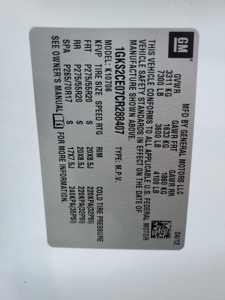 2012 GMC Yukon Slt VIN: 1GKS2CE07CR288407 Lot: 80251215