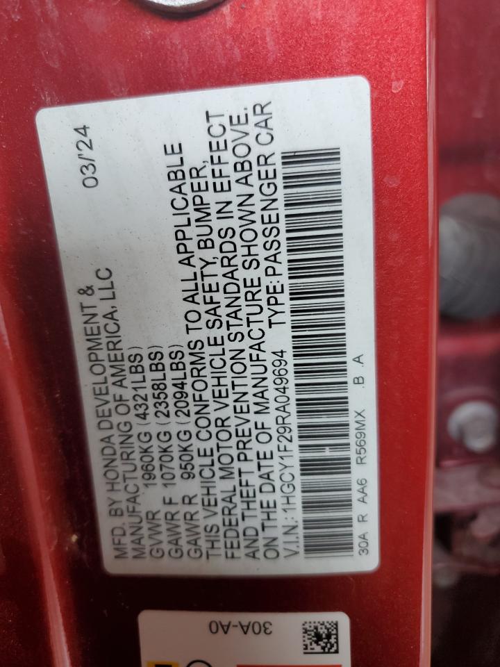 2024 Honda Accord Lx VIN: 1HGCY1F29RA049694 Lot: 84407735