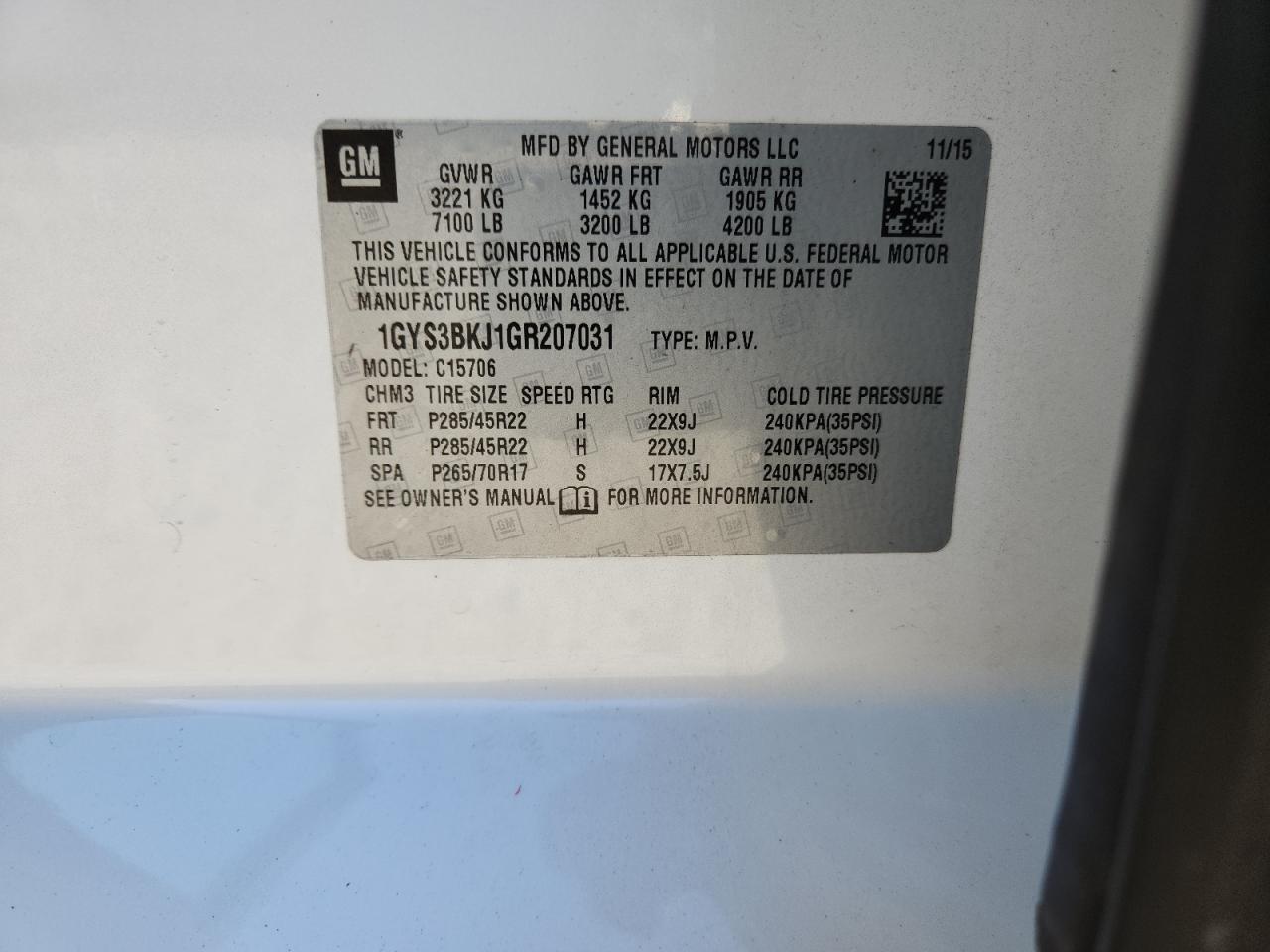 2016 Cadillac Escalade Luxury VIN: 1GYS3BKJ1GR207031 Lot: 80150655