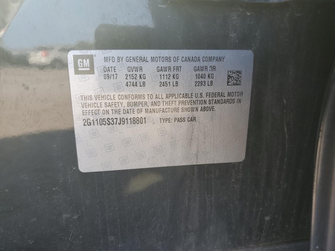 2018 Chevrolet Impala Lt VIN: 2G1105S37J9118801 Lot: 80512675