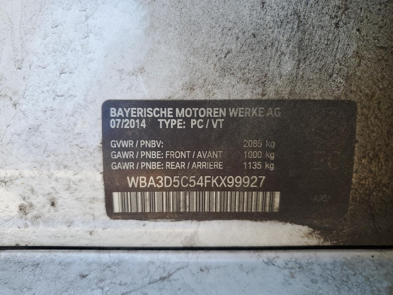 2015 BMW 328 D xDrive VIN: WBA3D5C54FKX99927 Lot: 80351055