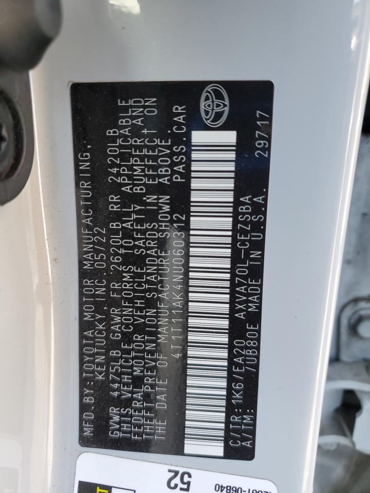 2022 Toyota Camry Se VIN: 4T1T11AK4NU060312 Lot: 80391975