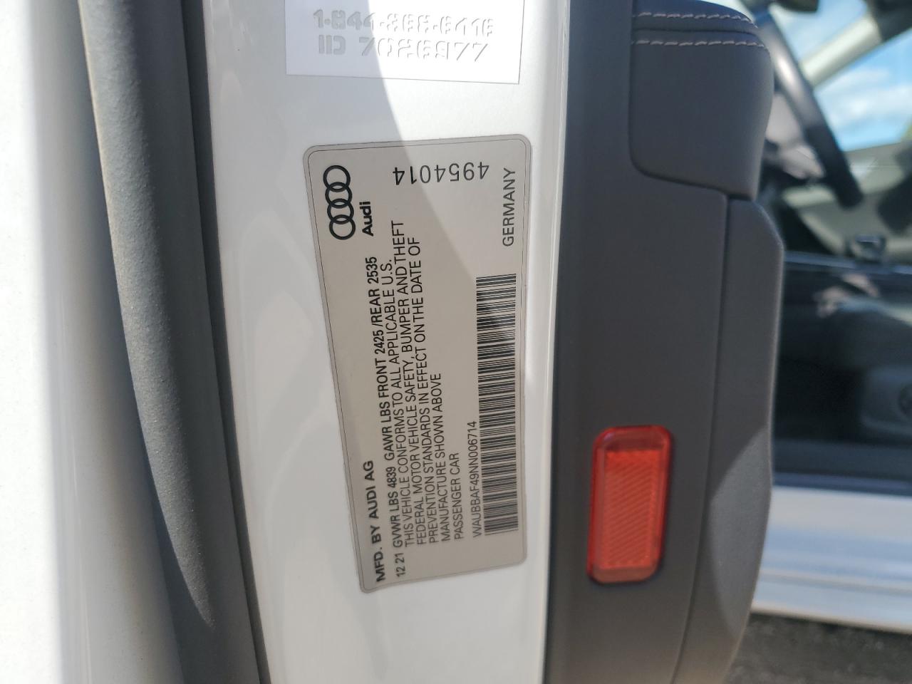 2022 Audi A4 Premium Plus 40 VIN: WAUBBAF49NN006714 Lot: 84005325