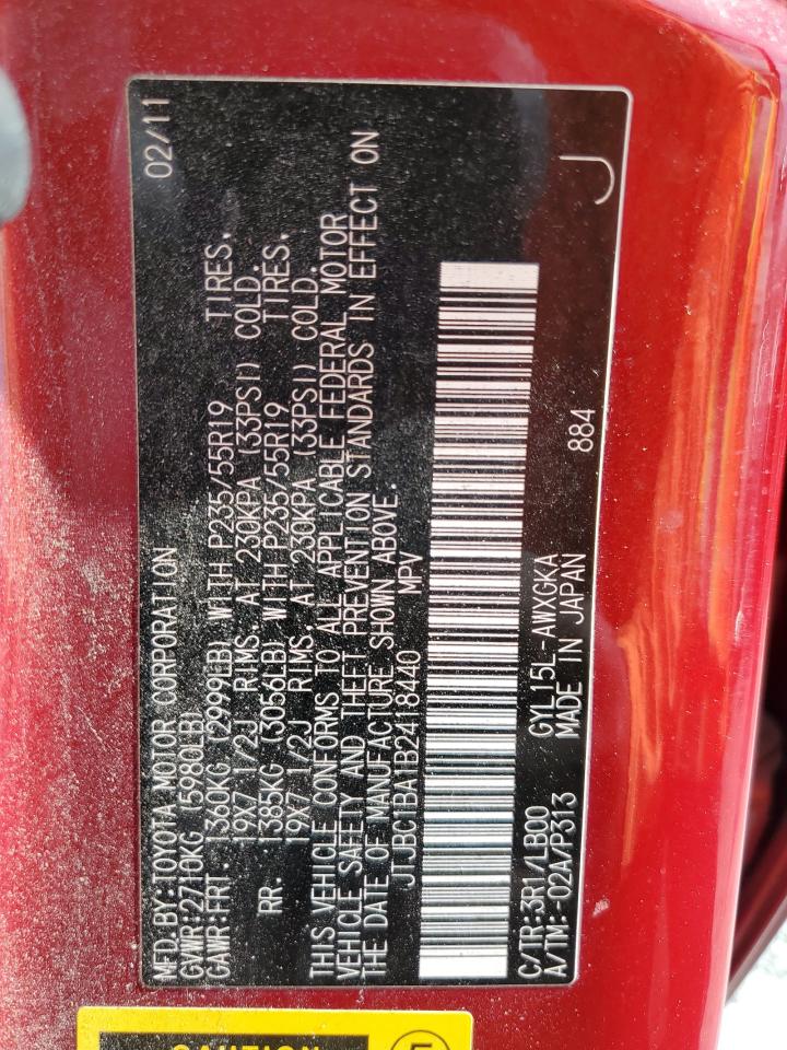 2011 Lexus Rx 450H VIN: JTJBC1BA1B2418440 Lot: 81156625