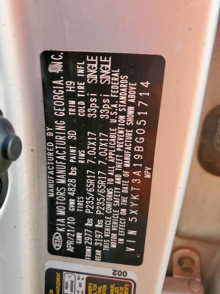 2011 Kia Sorento Base VIN: 5XYKT3A19BG051714 Lot: 71824525