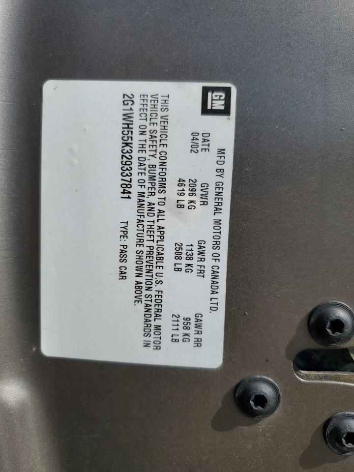 2002 Chevrolet Impala Ls VIN: 2G1WH55K329337841 Lot: 81185735