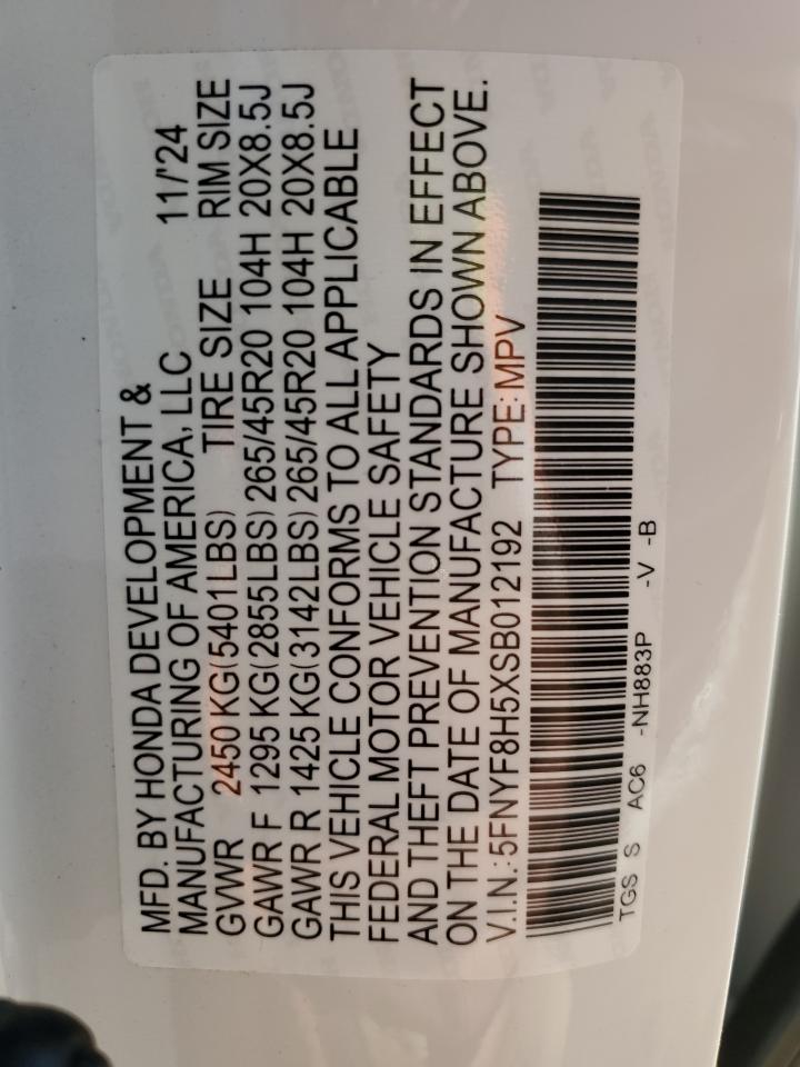 2025 Honda Passport Exl VIN: 5FNYF8H5XSB012192 Lot: 80530365