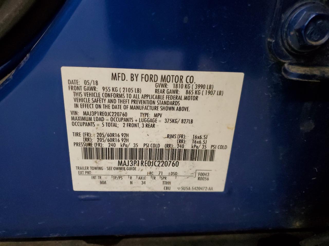 MAJ3P1RE0JC220760 2018 Ford Ecosport S