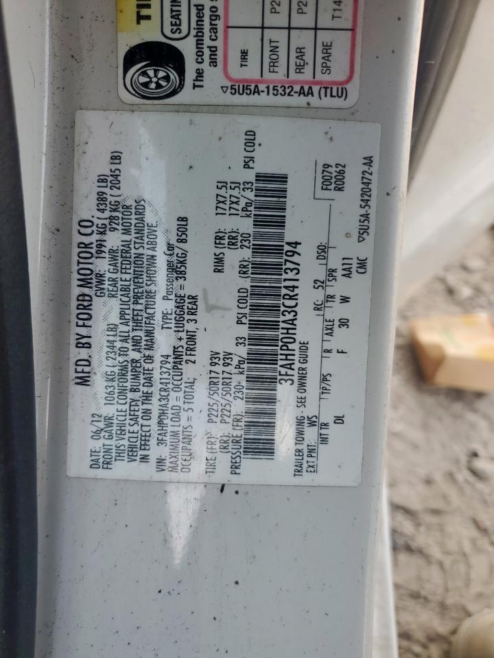 2012 Ford Fusion Se VIN: 3FAHP0HA3CR413794 Lot: 80545945