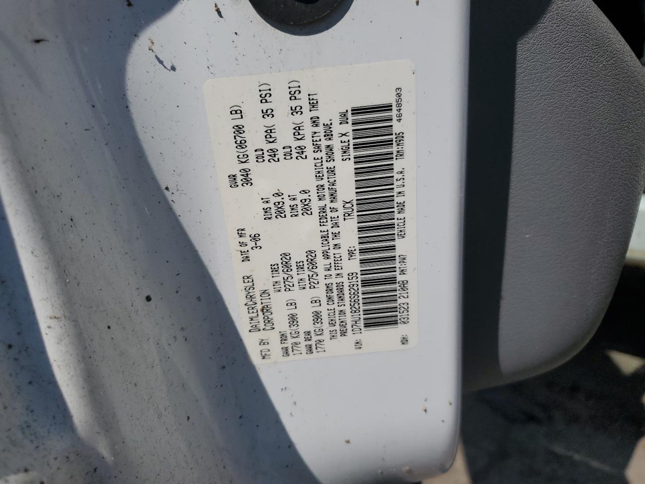 2006 Dodge Ram 1500 St VIN: 1D7HU18256S629159 Lot: 71944545