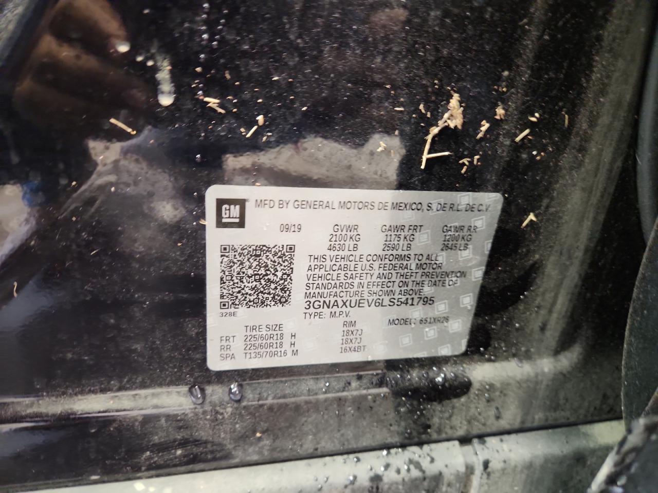 2020 Chevrolet Equinox Lt VIN: 3GNAXUEV6LS541795 Lot: 71127255