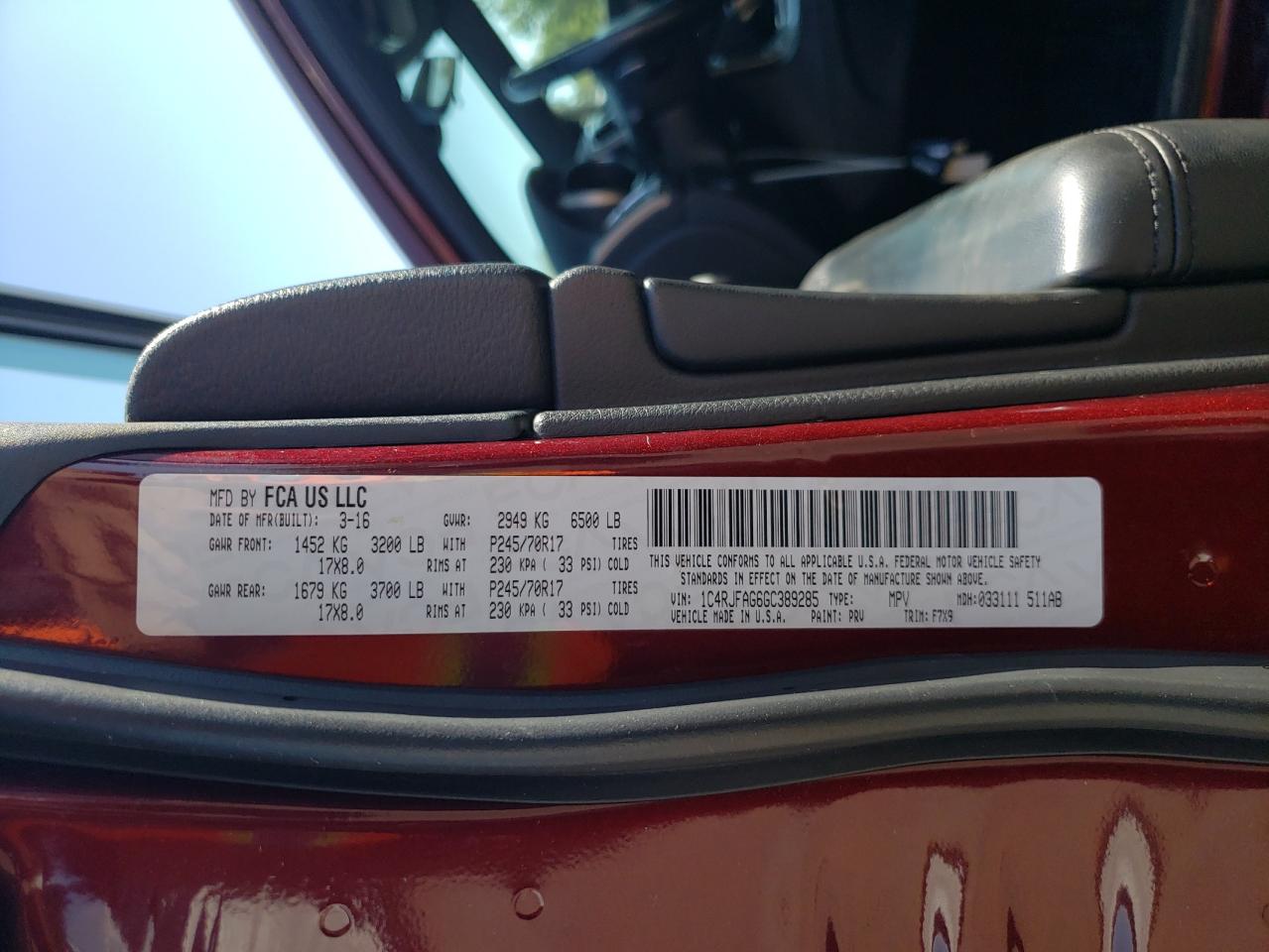 2016 Jeep Grand Cherokee Laredo VIN: 1C4RJFAG6GC389285 Lot: 80630915