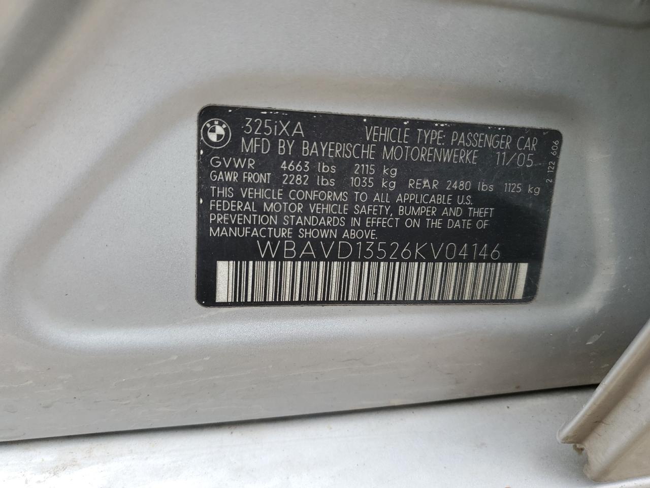 2006 BMW 325 Xi VIN: WBAVD13526KV04146 Lot: 81257575