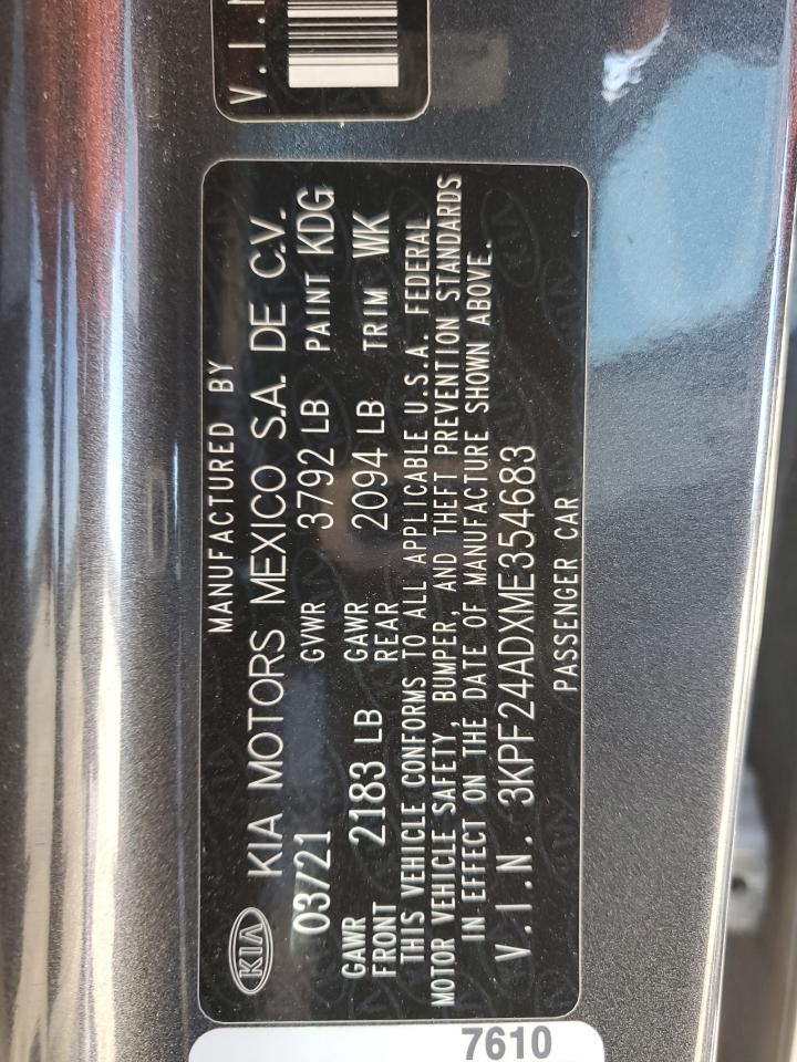 2021 Kia Forte Fe VIN: 3KPF24ADXME354683 Lot: 81739495