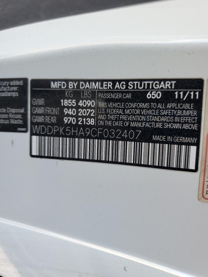 2012 Mercedes-Benz Slk 350 VIN: WDDPK5HA9CF032407 Lot: 80124125