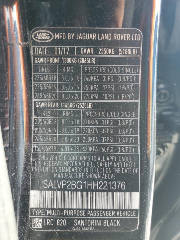 2017 Land Rover Range Rover Evoque Se VIN: SALVP2BG1HH221376 Lot: 81706225