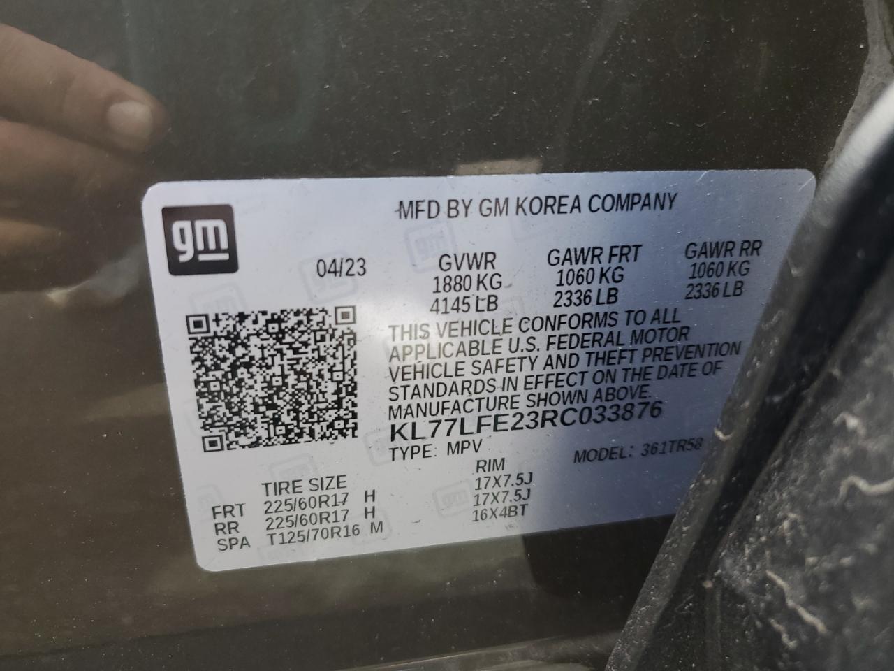 2024 Chevrolet Trax Ls VIN: KL77LFE23RC033876 Lot: 80351525