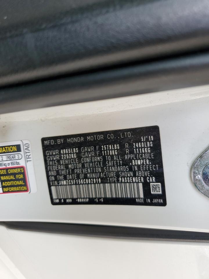 2019 Honda Clarity VIN: JHMZC5F15KC002919 Lot: 80278115