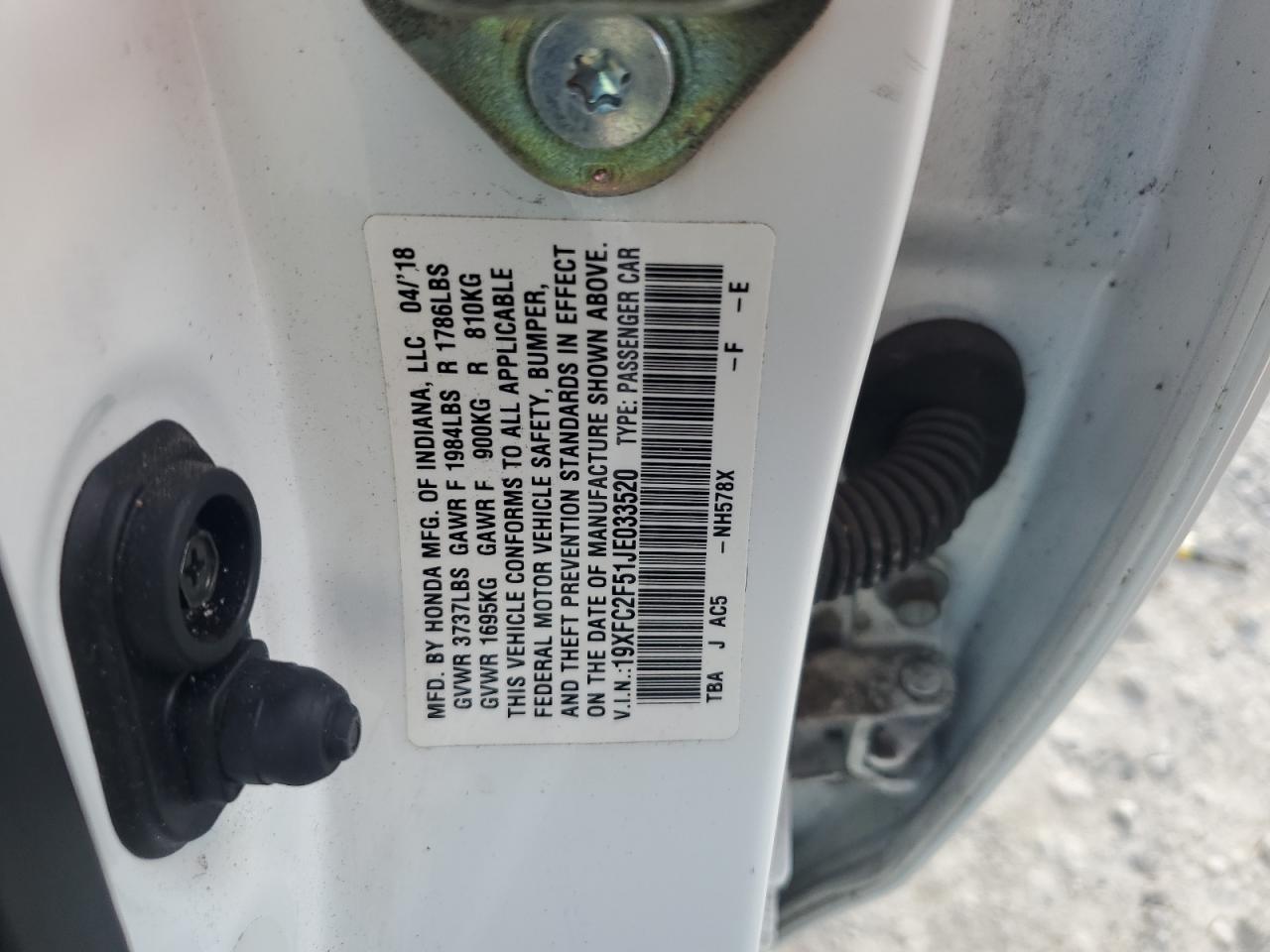 2018 Honda Civic Lx VIN: 19XFC2F51JE033520 Lot: 82113595