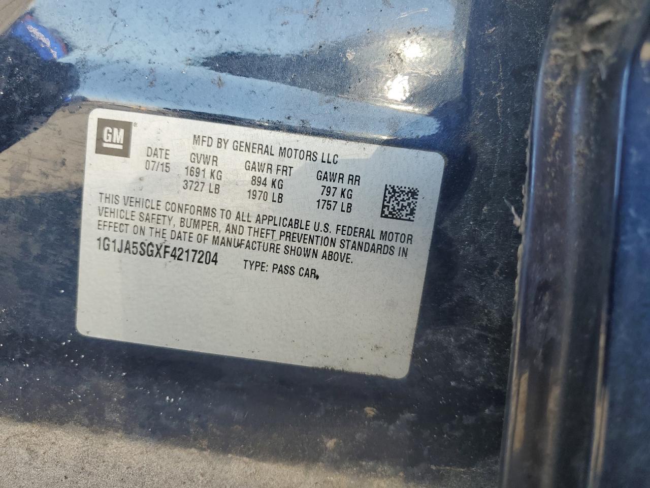 2015 Chevrolet Sonic Ls VIN: 1G1JA5SGXF4217204 Lot: 80576795