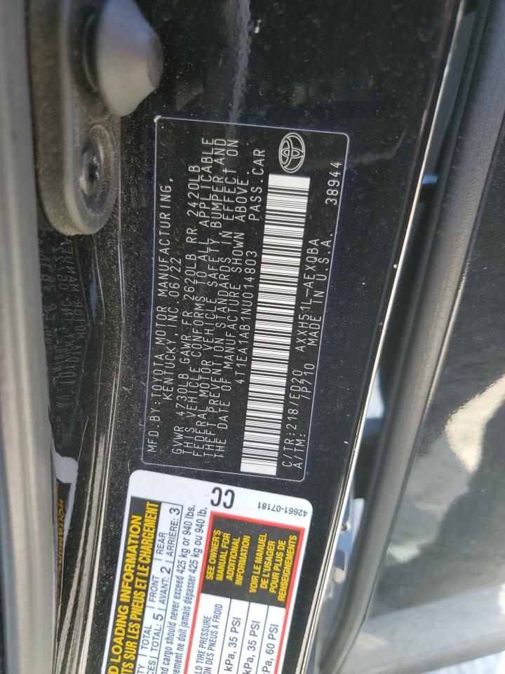 2022 Toyota Avalon Night Shade VIN: 4T1EA1AB1NU014803 Lot: 81241315