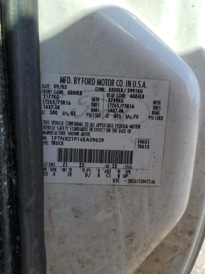 2004 Ford F250 Super Duty VIN: 1FTNX21P14EA59639 Lot: 84361335
