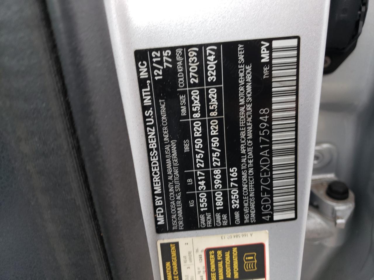 2013 Mercedes-Benz Gl 450 4Matic VIN: 4JGDF7CEXDA175948 Lot: 81660135