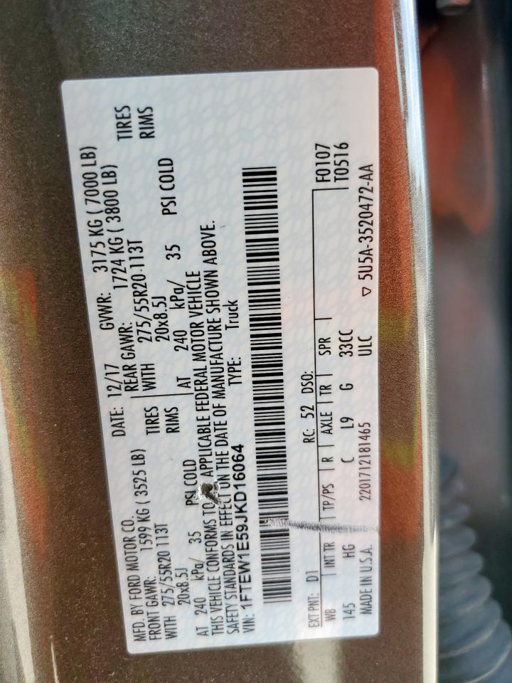 2018 Ford F150 Supercrew VIN: 1FTEW1E59JKD16064 Lot: 81591495