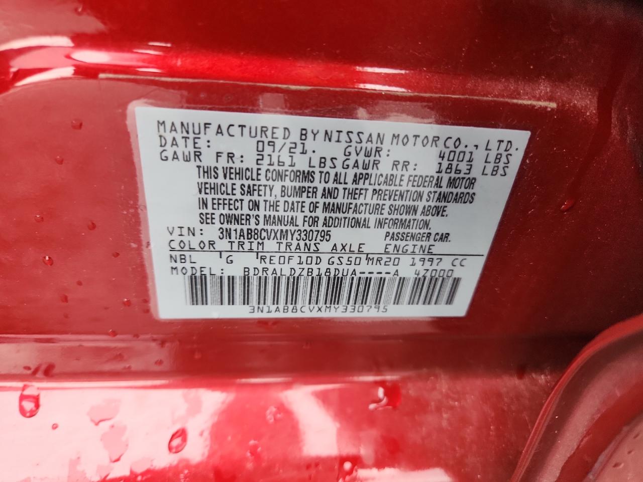 2021 Nissan Sentra Sv VIN: 3N1AB8CVXMY330795 Lot: 83815215