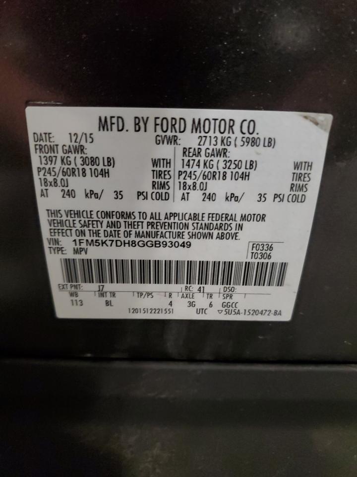 2016 Ford Explorer Xlt VIN: 1FM5K7DH8GGB93049 Lot: 84255265