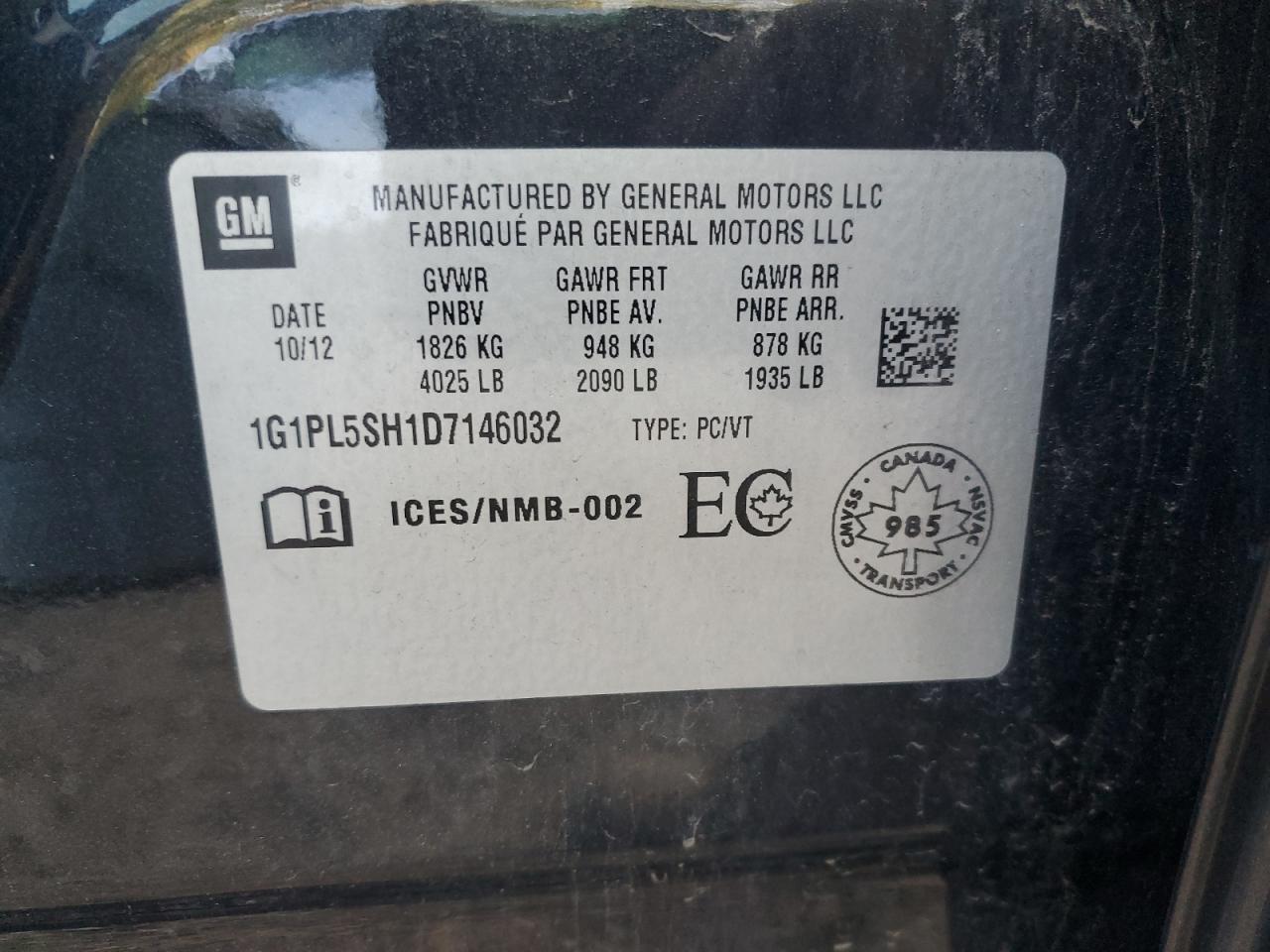 2013 Chevrolet Cruze Ls VIN: 1G1PL5SH1D7146032 Lot: 72033295