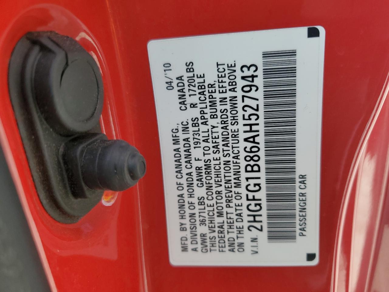 2010 Honda Civic Ex VIN: 2HGFG1B86AH527943 Lot: 81739025