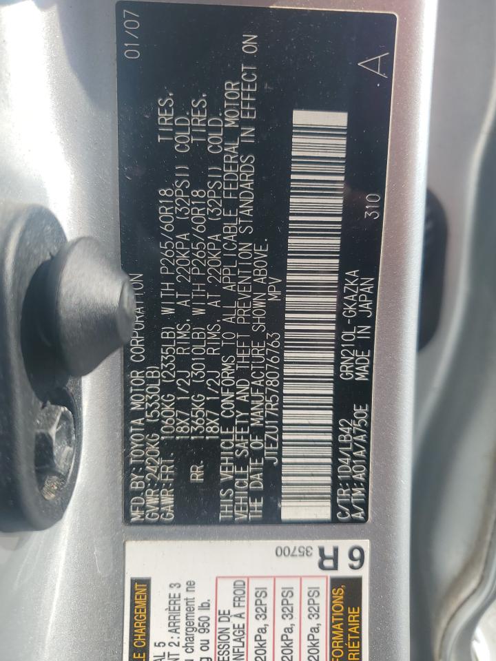 2007 Toyota 4Runner Limited VIN: JTEZU17R578076763 Lot: 80947965